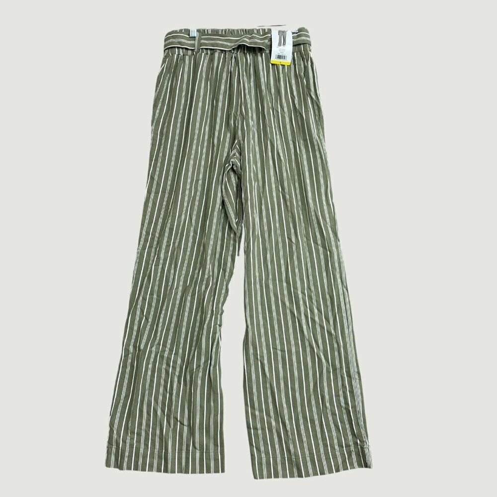 NEW Soundstyle Striped Women's S Green Linen Blend Wide-Leg Pants - Picture 2 of 8